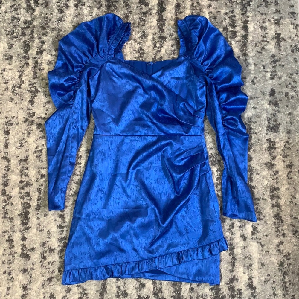 Sapphire blue puff long sleeve mini dress